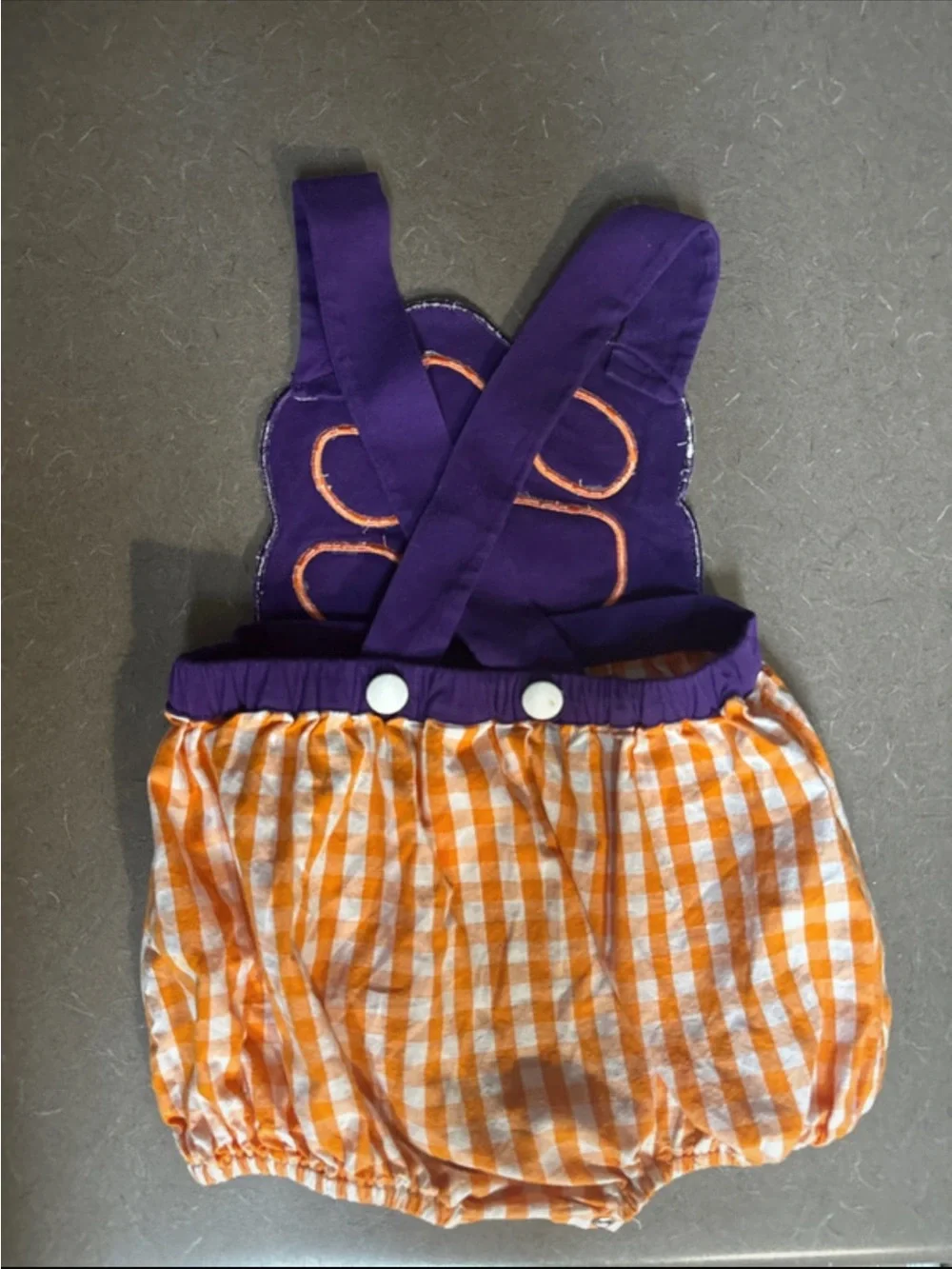 Purple & Orange Gingham Paw Romper for Kids